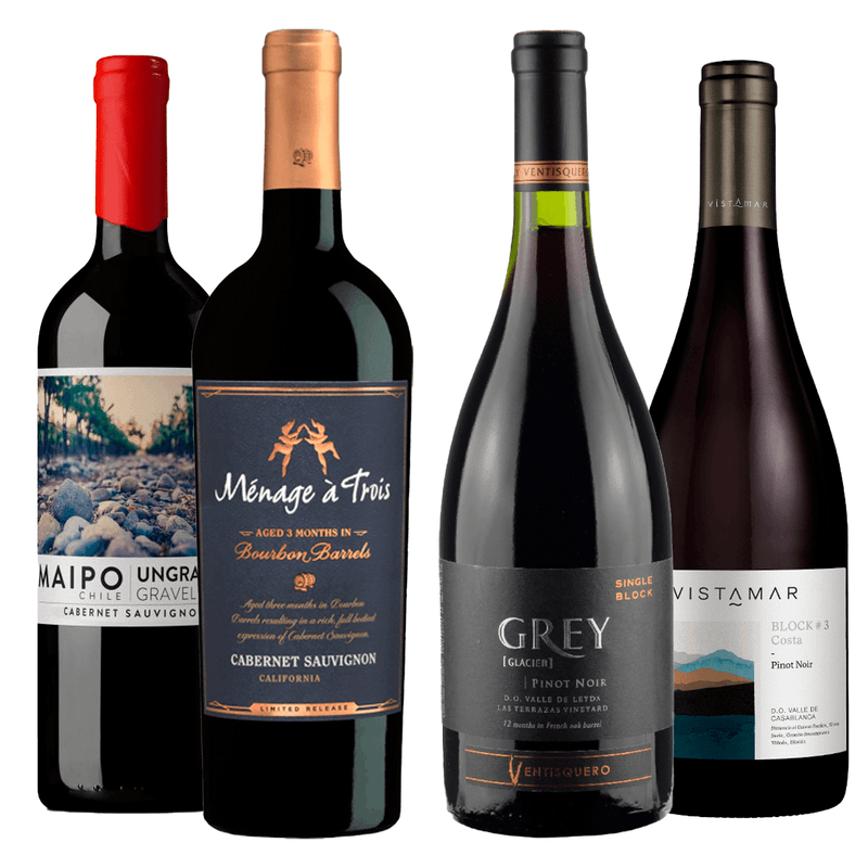 Kit 4 Vinhos Tintos Ménage À Trois, Ventisquero Grey, De Martino Ungrafted e Vistamar Block