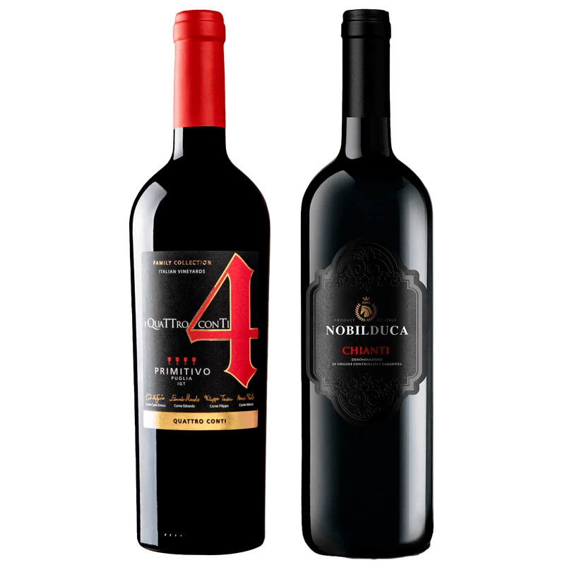 Kit 2 Vinhos Italianos Quattro Conti Primitivo Puglia/ Nobilduca Chianti DOCG
