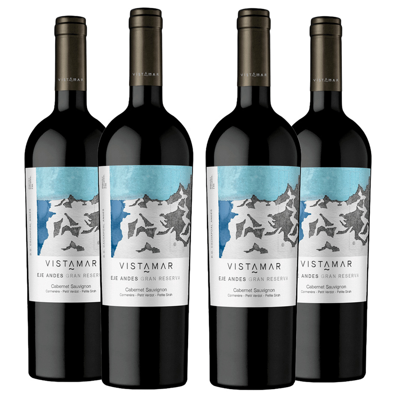 Kit 4 Vinhos Tinto Chileno Vistamar EJE Gran Reserva Red Blend 750ml