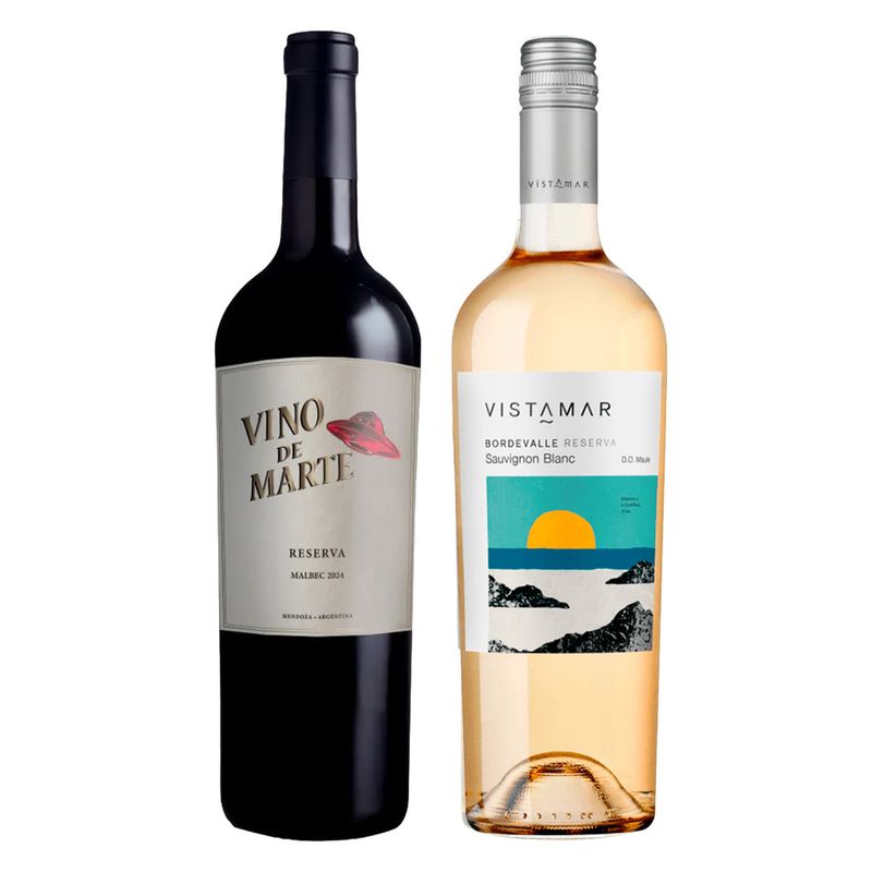 Kit 2 Vinhos Vistamar Reserva Bordevalle Sauvignon Blanc/ Vino de Marte Reserva Malbec
